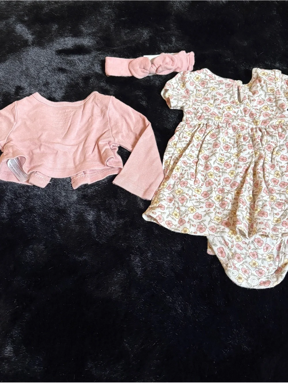 Carter's Pink Floral Dress, Cardigan & Headband Set